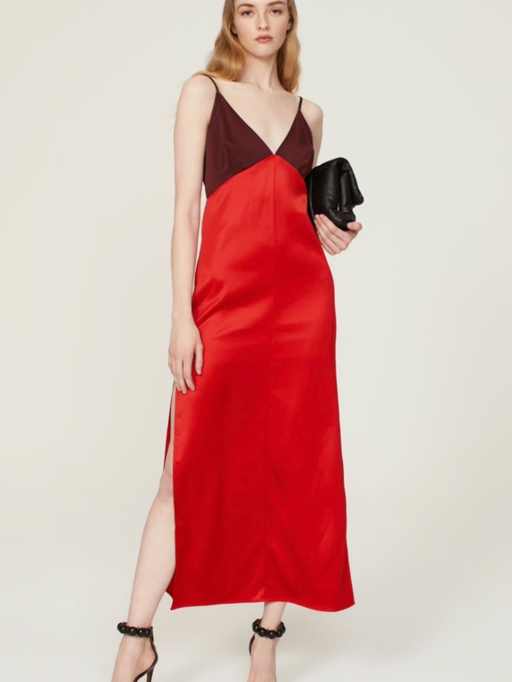 Colorblock Red and Burgundy Maxi Slip Dress — Women's